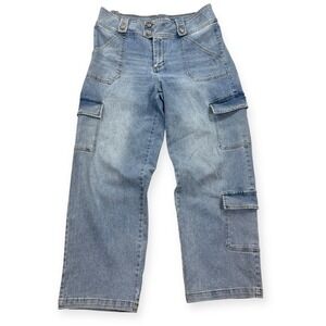 Almost Famous Jeans Women's Large Blue Light Wash Cargo Wide Leg 90s Mall Core